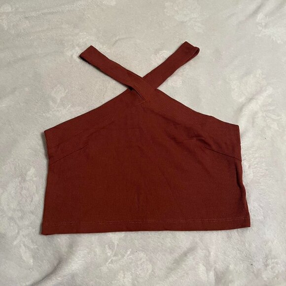 Women's Brown and Burgundy Crop-top - Picture 1 of 2